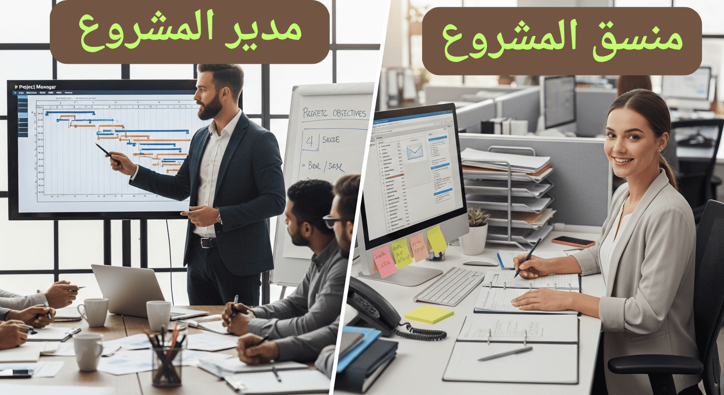 الفرق بين مدير المشروع ومنسق المشروعمهام مدير المشروع صلاحيات منسق المشروع رواتب إدارة المشاريع شهادات إدارة المشاريع سوق العمل العربي وظائف Project Manager