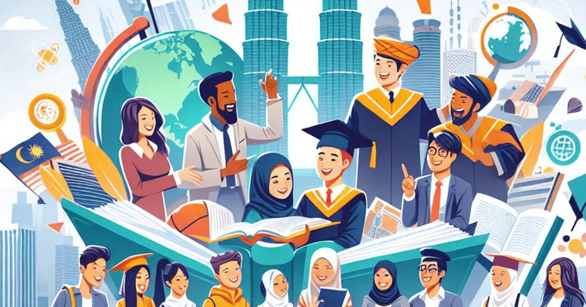 خريجو ماجستير إدارة الأعمال من جنسيات مختلفة يحتفلون بالتخرج ويستعدون لسوق العمل الدولي مع خلفية أبراج ماليزيا